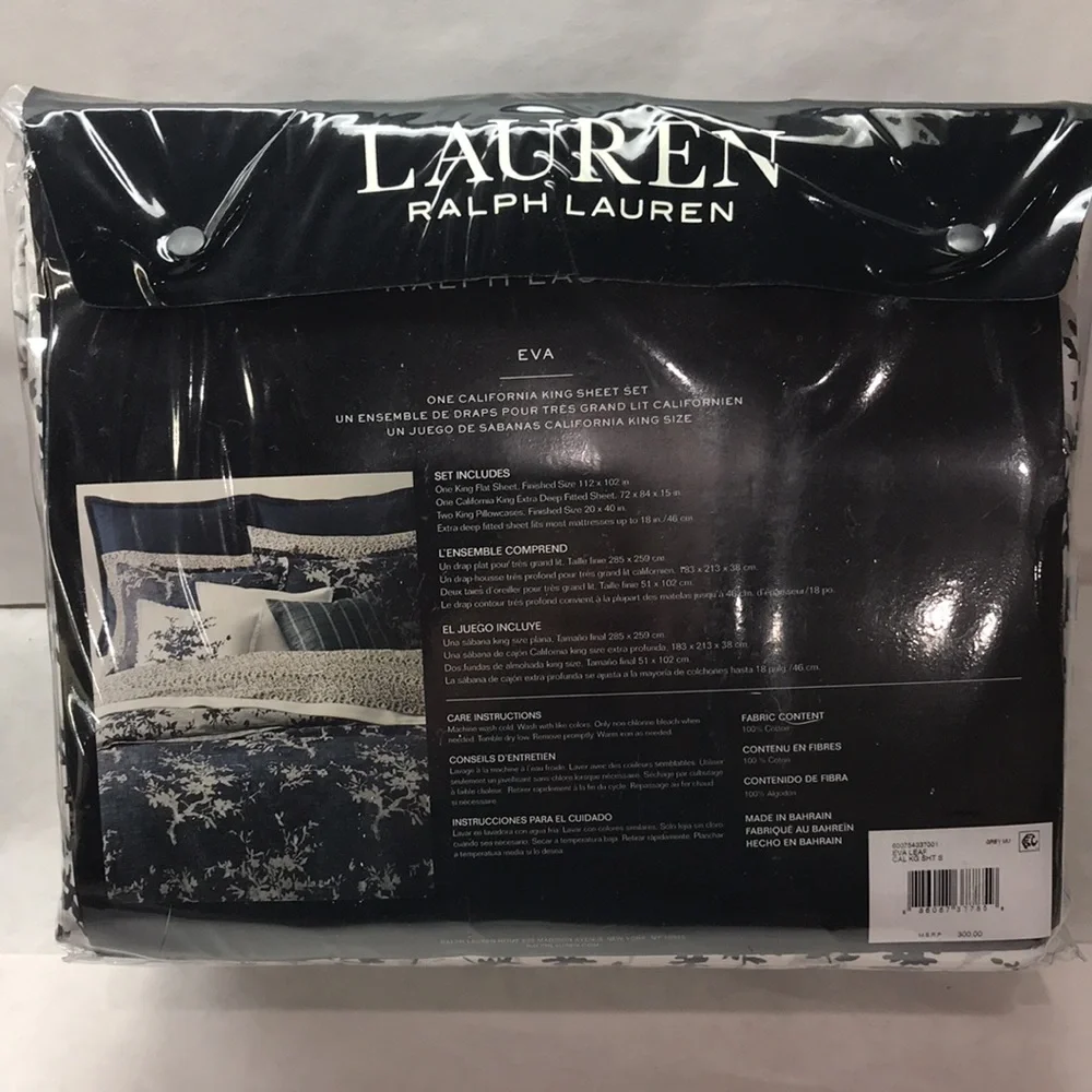 Lauren Ralph Lauren Eva Leaf Cal King Sheet 4 Piece Set